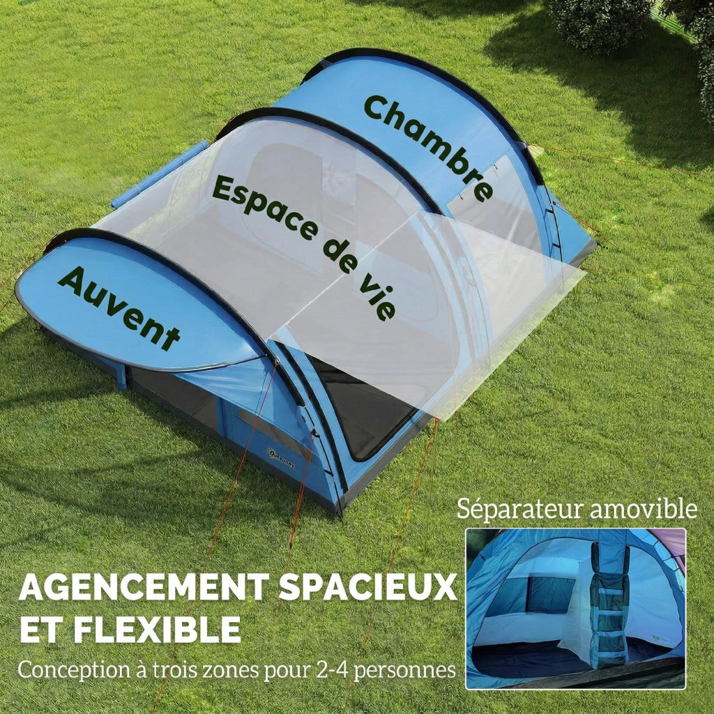 Tenda da Campeggio Tunnel 4 Persone 3-4 Stagioni ¨C zephmum ¨C Blu 3000mm Impermeabile 2m Altezza