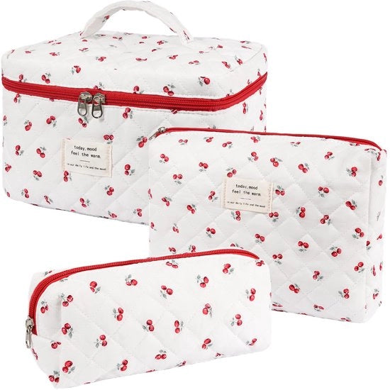 Borsa cosmetica, borsa cosmetica imbottita per donne, borse da trucco con motivi floreali per donne, set di borse da viaggio per il bagno