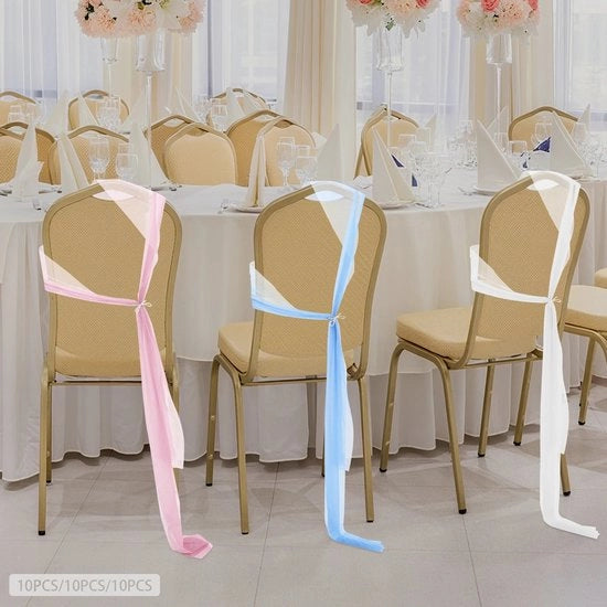 Tulle per Sedia Decorativa, 20x275 cm, Sheer Back Sash, 10 pezzi, Blu/Rosso/Bianco