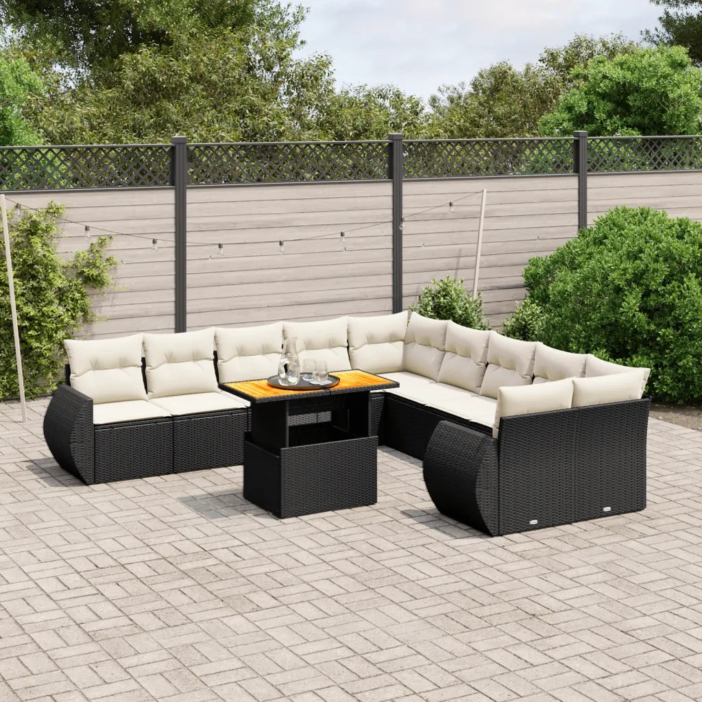 Set Divani da Giardino 11 pz con Cuscini in Polyrattan Nero 3272386