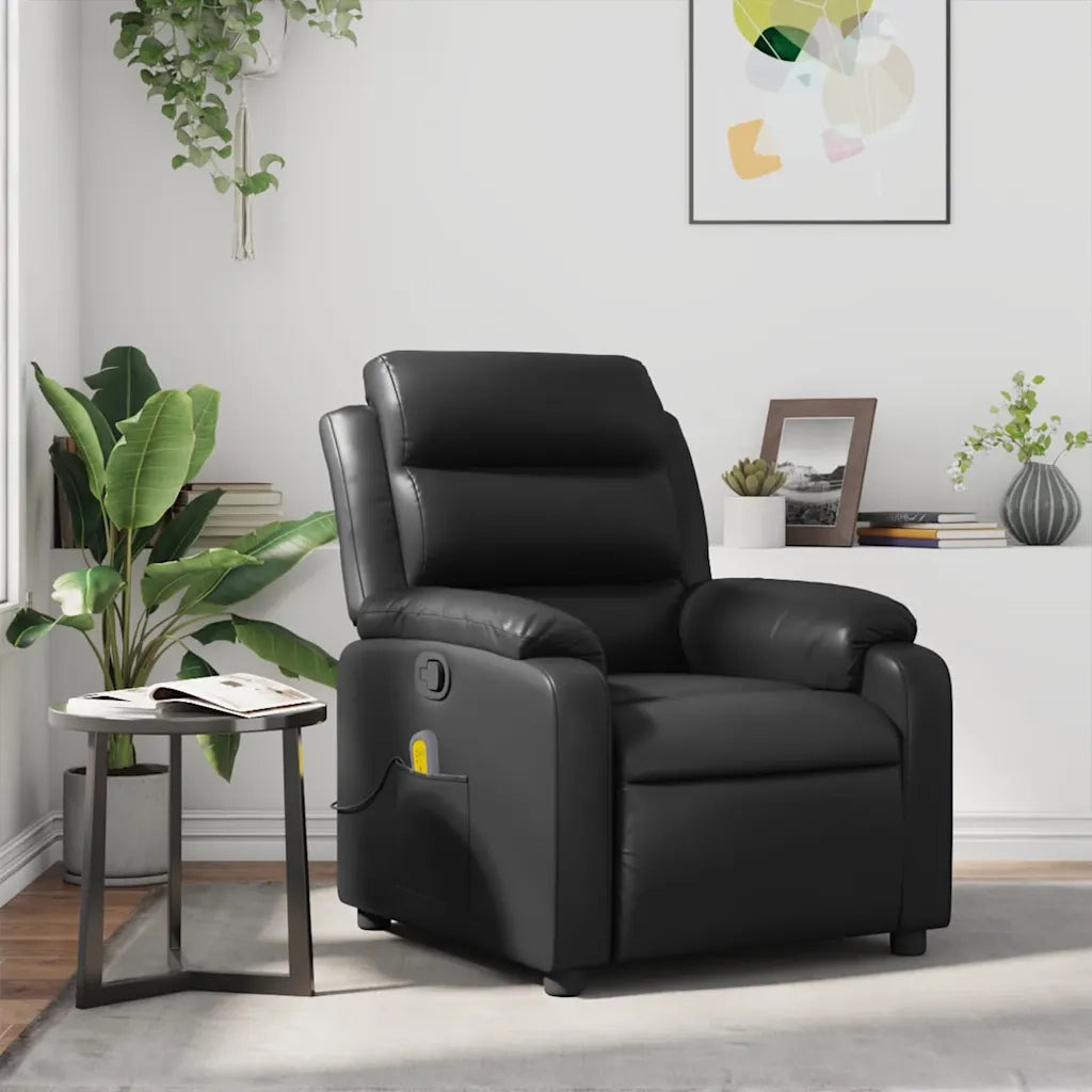 Poltrona Massaggiante | Sedia Relax Reclinabile Nera in Similpelle