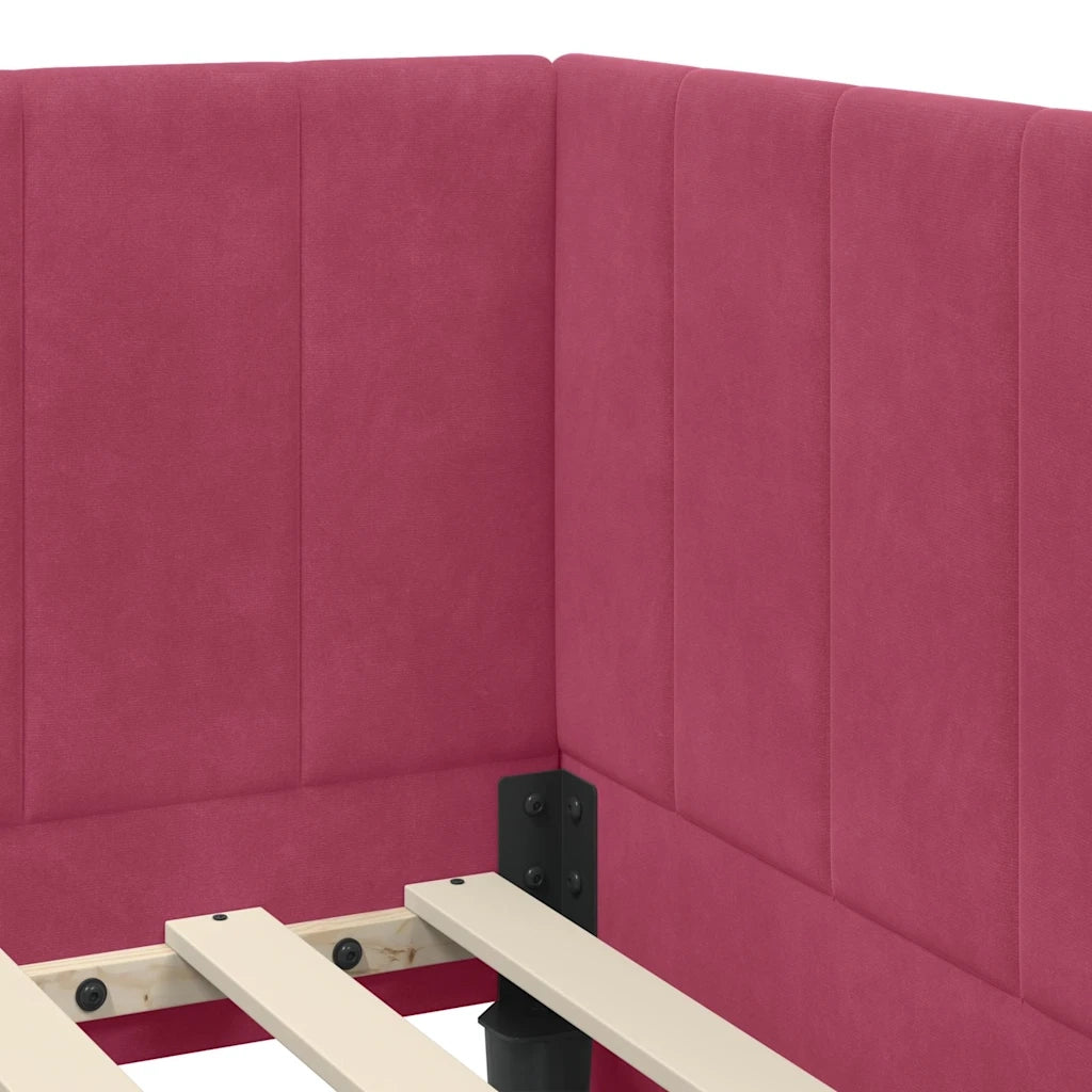 Letto singolo | Letto per adulti | Cornice del letto ad angolo Rosso Vino 80 cm x 200 cm Velluto