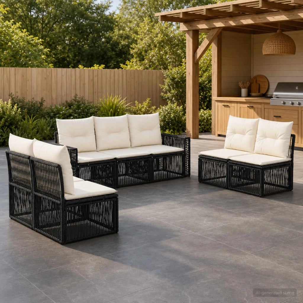 Set Divano da Giardino 7 pz Nero e Bianco Crema polyrattan 3435091