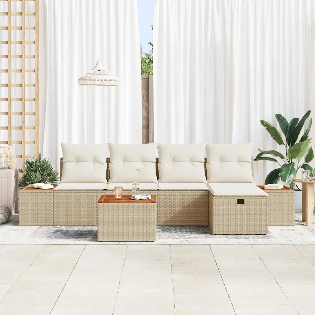 Set Divano da Giardino con cuscino 6 pcs Beige Poly Rattan