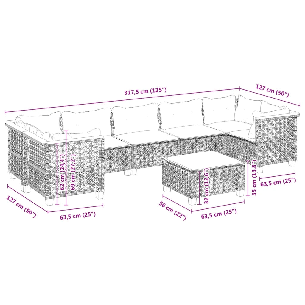 Set Divano da Giardino 8 pz con Cuscini Grigio in Polyrattan 3261765