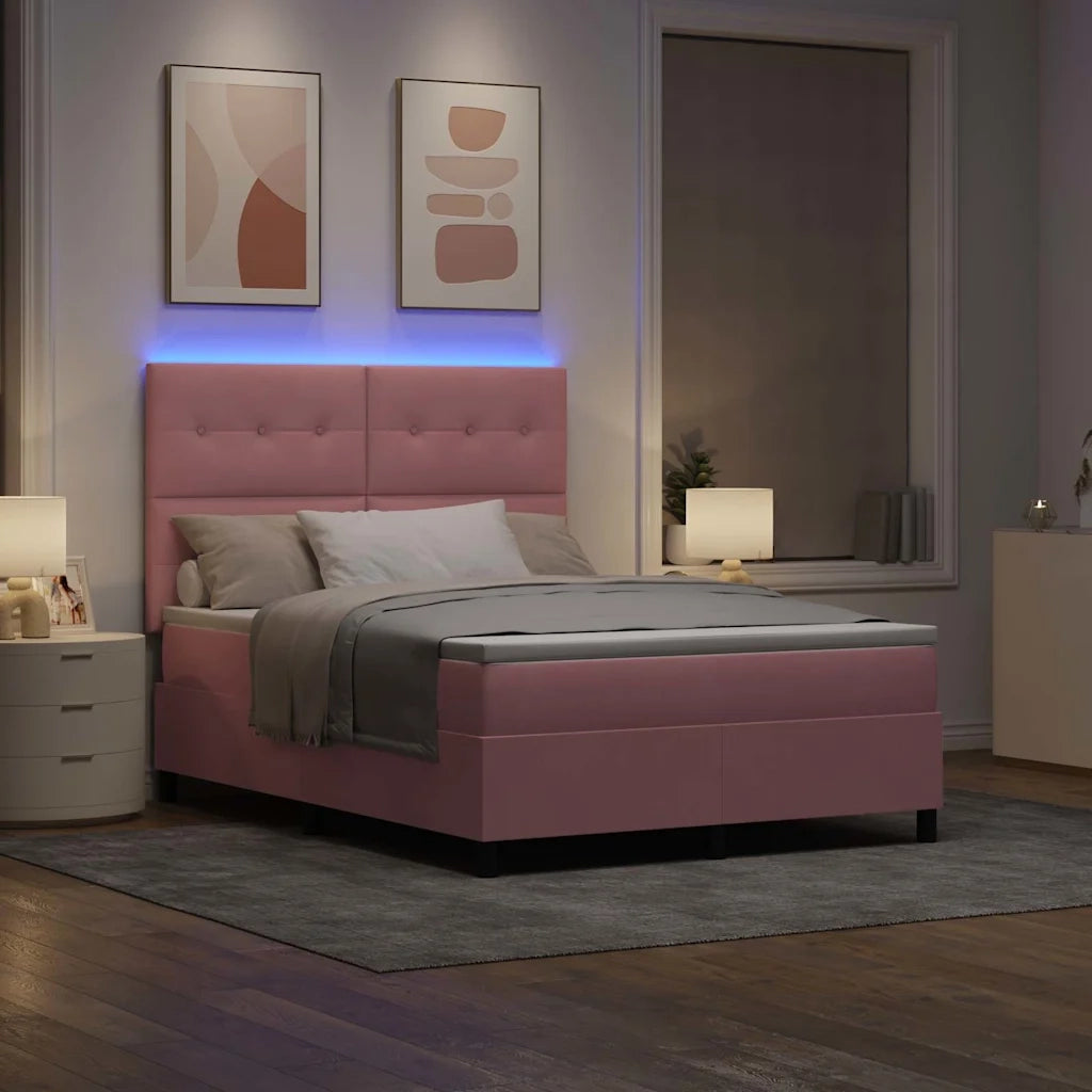 Letto a Sorgente LED con materasso Rosa 140 x 200 cm Tessuto