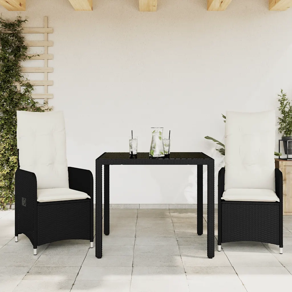 Set Bistrò da Giardino 3 pz con Cuscini in Polyrattan Nero 3276987