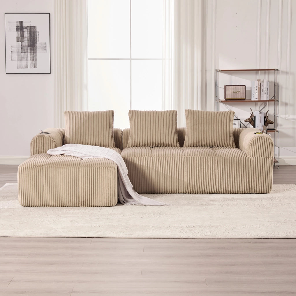 Divano Compatto in Tessuto a Coste con Cuscini ¨C MINIMAL ¨C Khaki, Morbido, Modulare