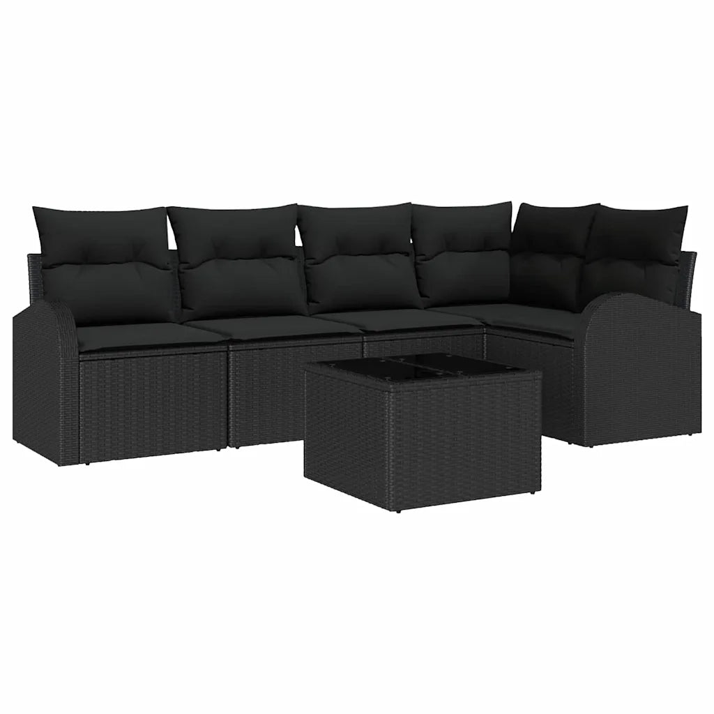 Set Divano da Giardino con cuscino 6 pcs Nero polyrattan