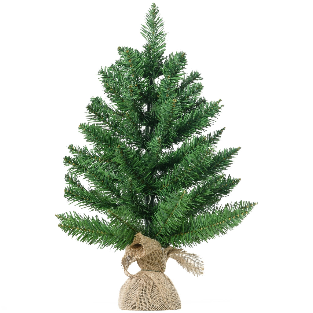 Albero di Natale Mini 55cm con 50 Rami Folti e Aghi Realistici in PVC, Base in Cemento e Iuta