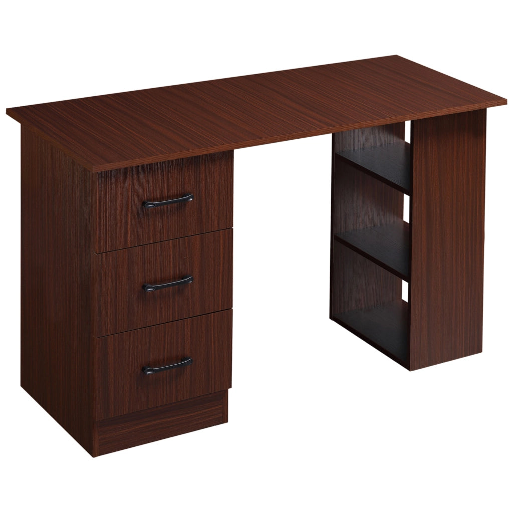 Scrivania computer con 3 cassetti e ripiani ¨C Minimal ¨C Nocce 120x49x72 cm