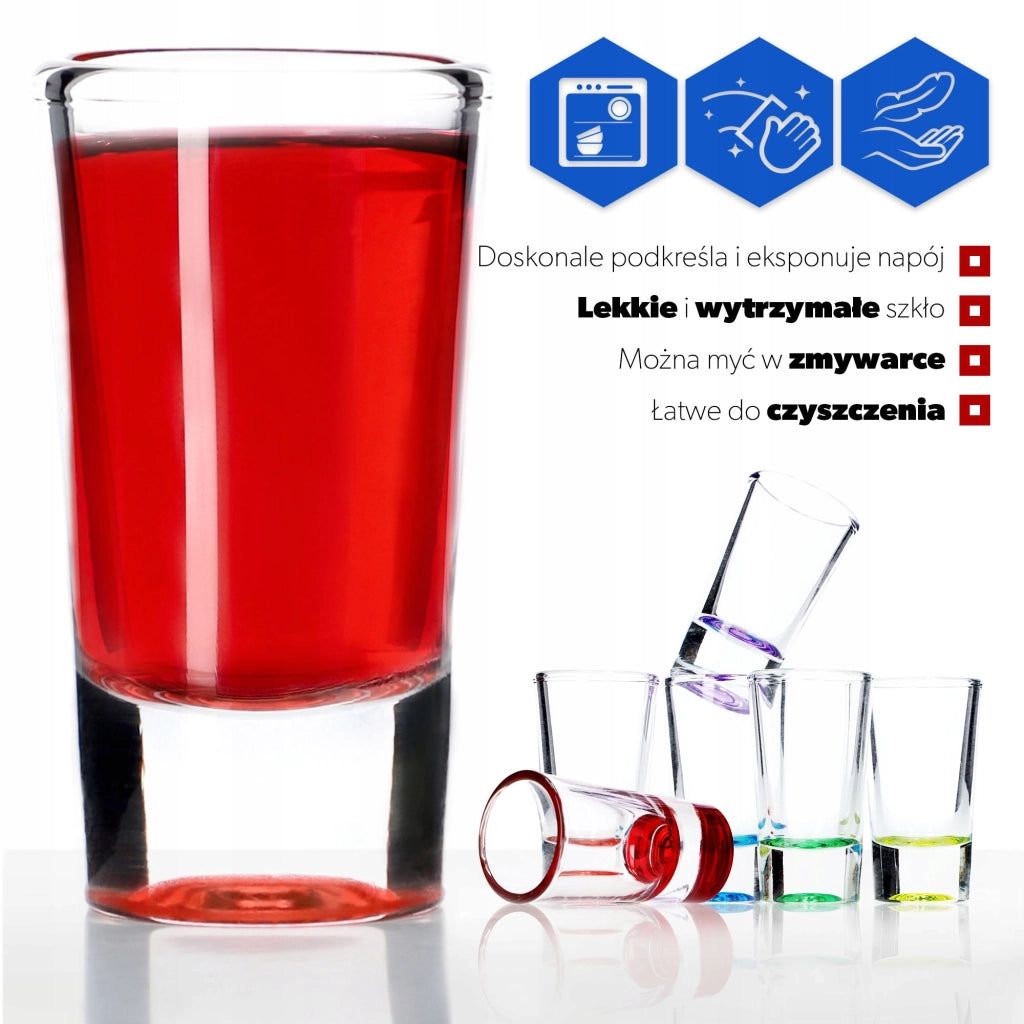 Set di 6 bicchierini da shot di vodka KADAX, colorati, da 28 ml.