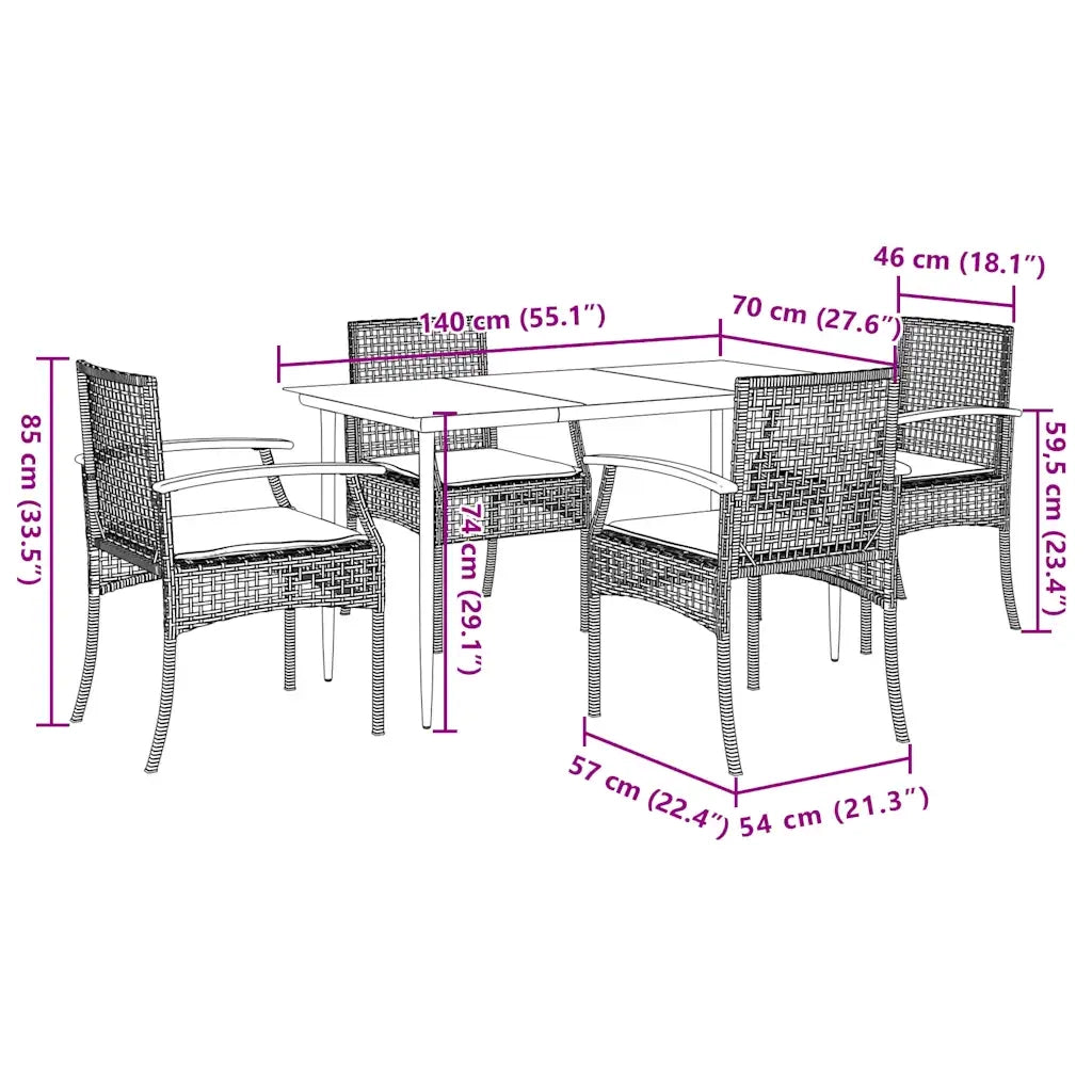 Set da Pranzo da Giardino 5 pz con Cuscini in Polyrattan Grigio 3213612