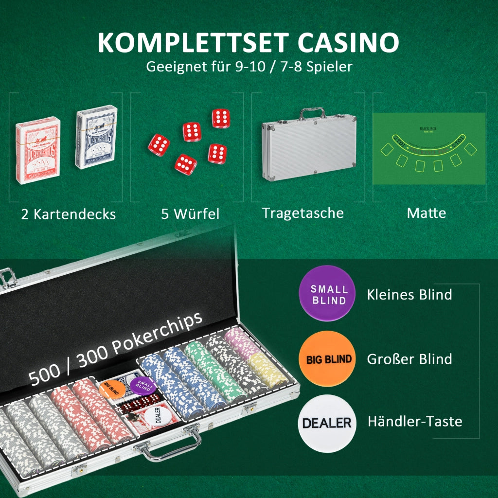 Set di Poker con Custodia ¨C Minimal ¨C 500 Chips, per 9-10 Giocatori, Argento