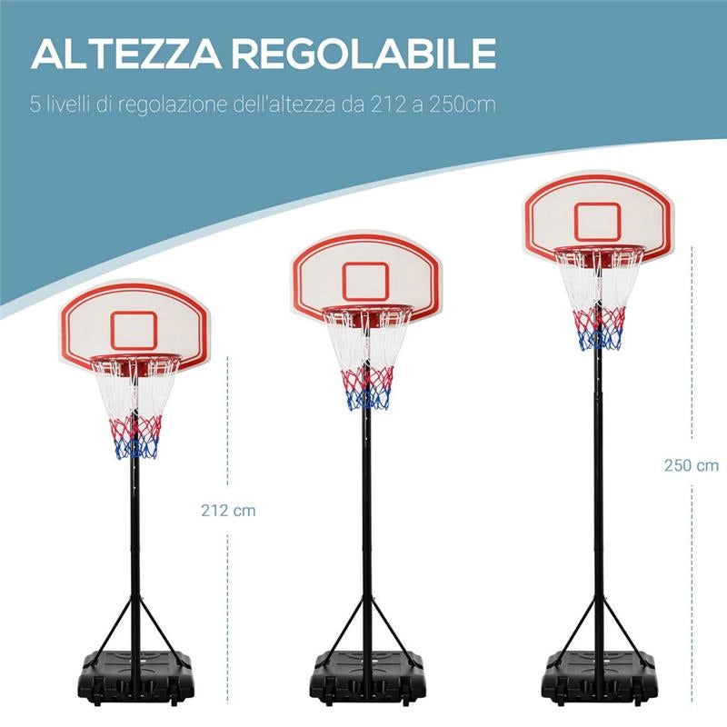 CANESTRO BASKET ALTEZZA REGOLABILE 5 LIVELLI 175 - 215 CM NERO
