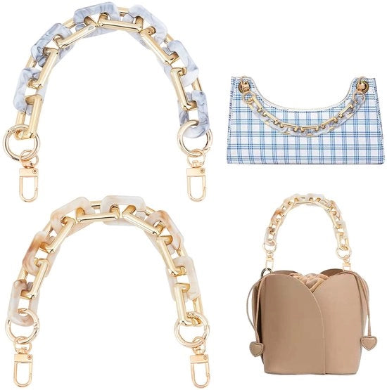 Borsa a Catena 30,8 cm - Acrilico/Alleggerente - Borsa Decorativa con Catena - Cinturino Portafoglio Spesso - Chiusura a Giro - Imitazione Marmo - Accessorio Borsa
