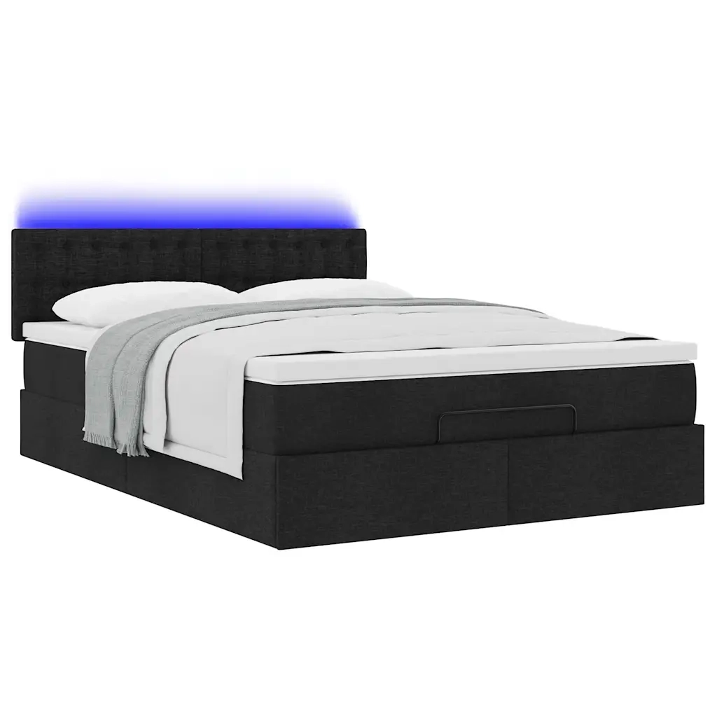 Pouf Letto con Materasso e LED Nero 140x200 cm in Tessuto 3312480
