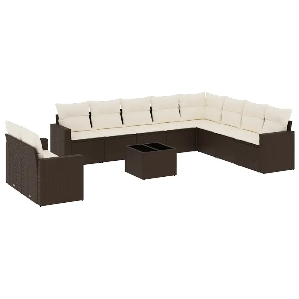 Set Divani da Giardino 11 pz con Cuscini Polyrattan Marrone 3251520