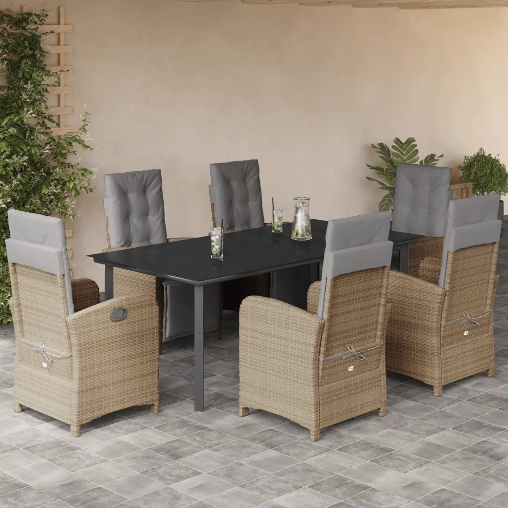 Set da Pranzo da Giardino 7 pz con Cuscini Beige in Polyrattan