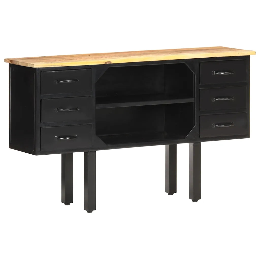 Credenza 110x30x65 cm in Massello di Mango Grezzo e Acciaio 321571