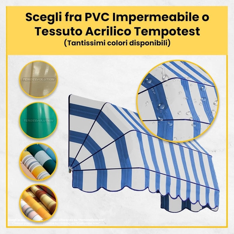 Tenda Sole Cappottina 5 Raggi, Tessuto Tempotest Parà Beige 15/1, Larghezza 2,50 x Sporgenza 0,80, UV-Resistente, Impermeabile - Giardino, Balcone