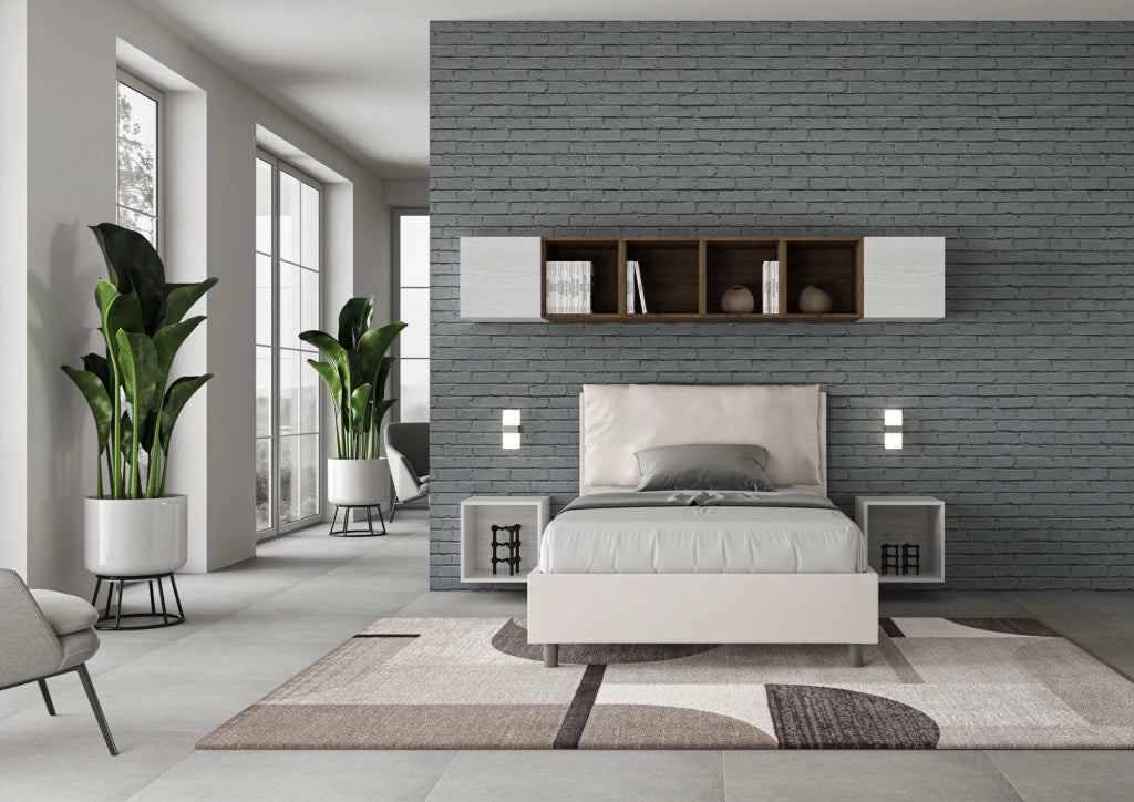 BS COM Letto una piazza e mezza con rete imbottito 120x200 similpelle bianco