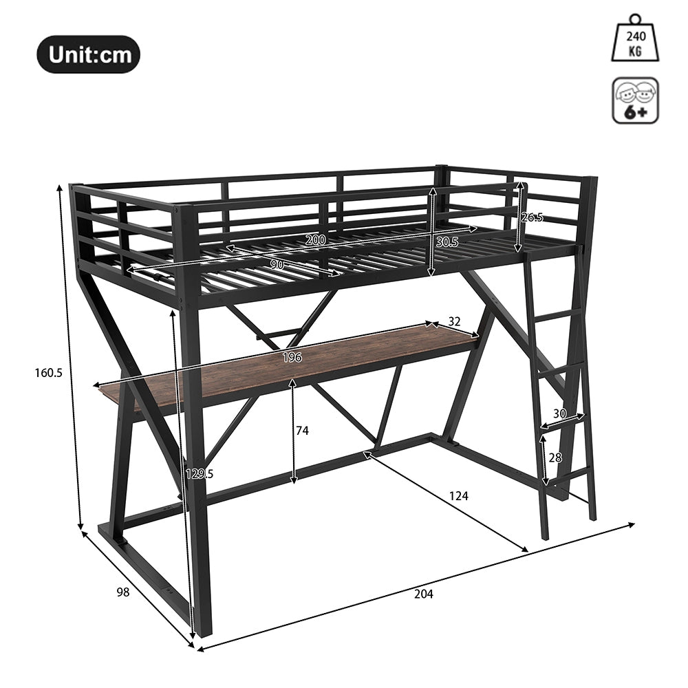 Letto a soppalco - Xylo - 90x200 cm scrivania nero
