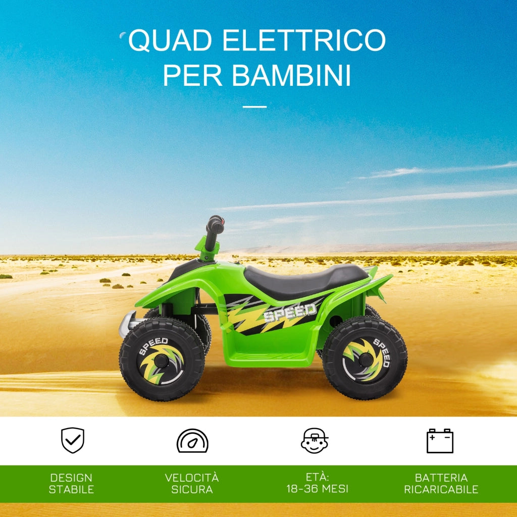EasyComfort Quad Elettrico per Bambini con Batteria Ricaricabile 6V e Marcia Avanti e Indietro, 72x40x45.5 cm, Verde