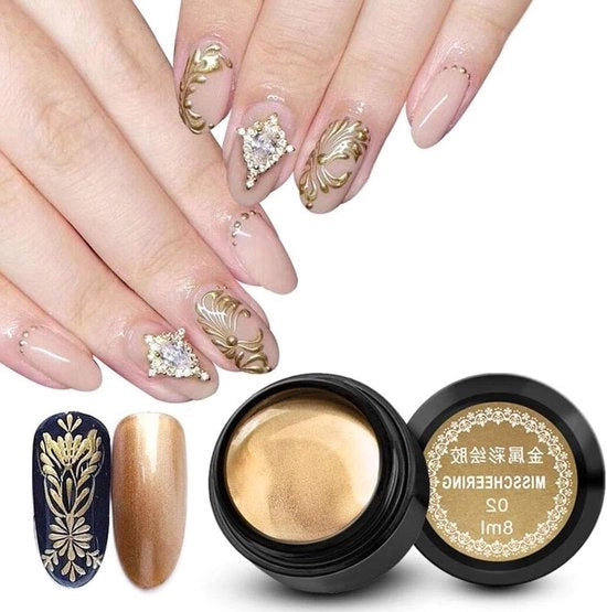 Gel Vernice a Metalli - 8Ml Flacone - Vernice a Gelo per Unghie - Argento - Vernice a Metalli per Unghie - Oro 02