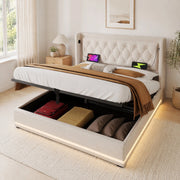 LETTO Contenitore 140x200 cm Cotone Beige con USB Type-C e LED