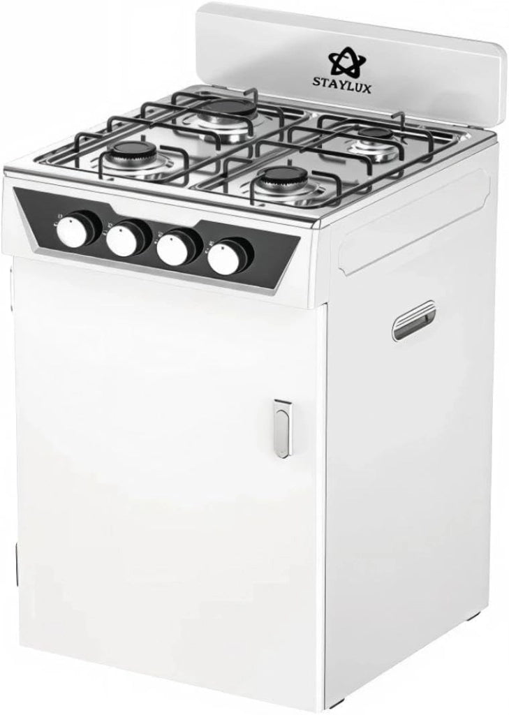 Staylux cucina 4 fuochi a gas bombola, libera installazione per uso esterno ed interno, struttura autoportante, colore bianco, dimensioni 48,5x45,0xh65,0 cm