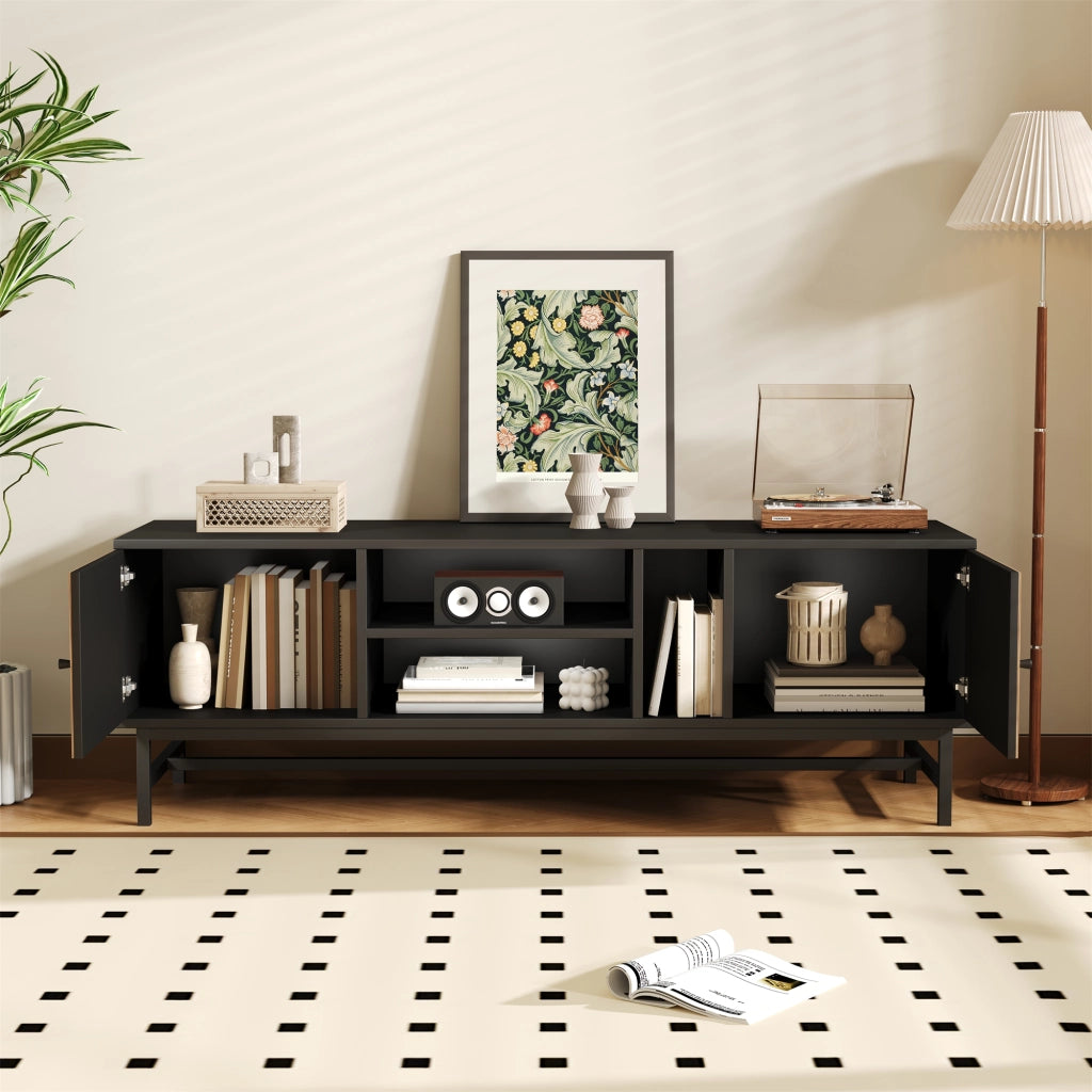 Mobile TV 150 cm - Zephmum- Nero e legno, design contrasto, stoccaggio versatile