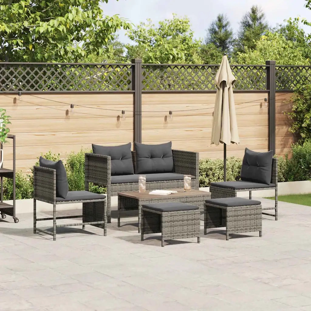 Set Divano da Giardino 6 pz | Set Salotto da Giardino Grigio e Grigio Scuro polyrattan