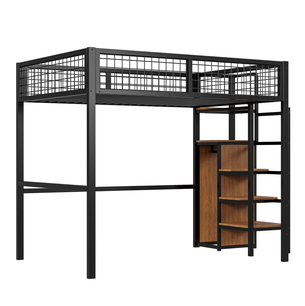 Letto a soppalco 140x200 cm con scala e armadio