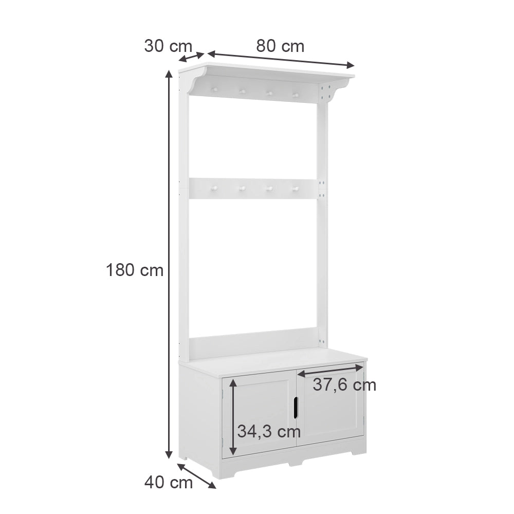 Vicco Appendiabiti Bianco 80 x 180 cm con 2 porte