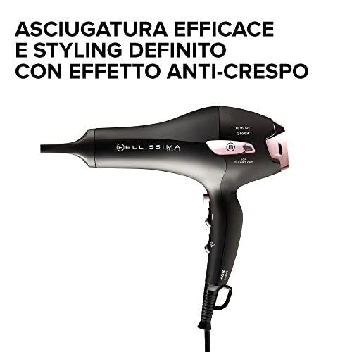 Bellissima 11858 P7 3200 Asciugacapelli 2100 W Ionizzatore Motore AC 2 Velocita' 3 Temperature Diffusore Ricci Custodia da Viaggio colore Nero Rosa