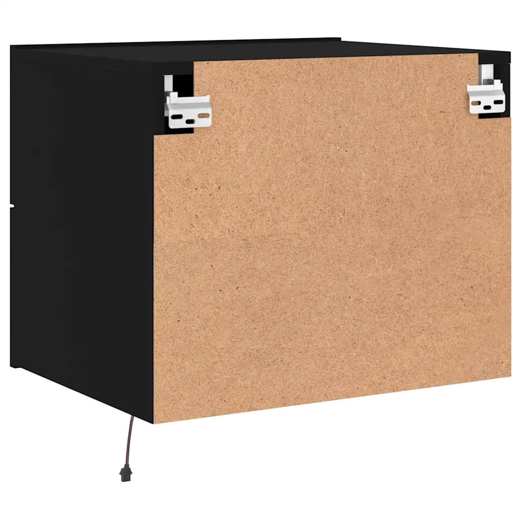Set di 2 Comodini | Armadio da Notte | Mobiletto da notte a Parete con Luci LED Neri