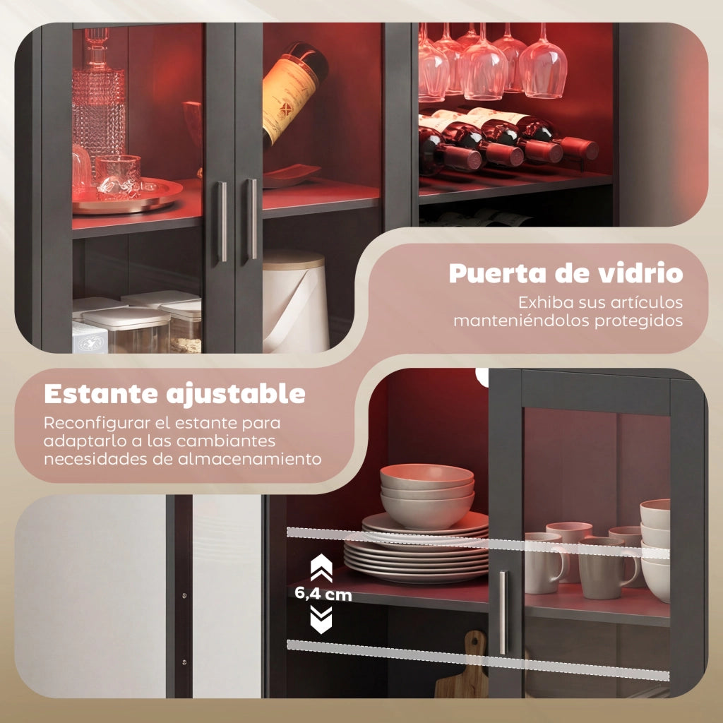Buffet Armadio con Bottigliere e Luci LED RGB ¨C zephmum ¨C Nero