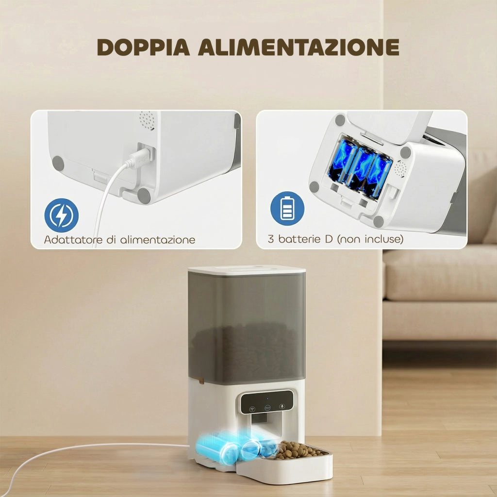 Distributore Cibo per Gatti Automatico ¨C Minimal ¨C Bianco 4.5L