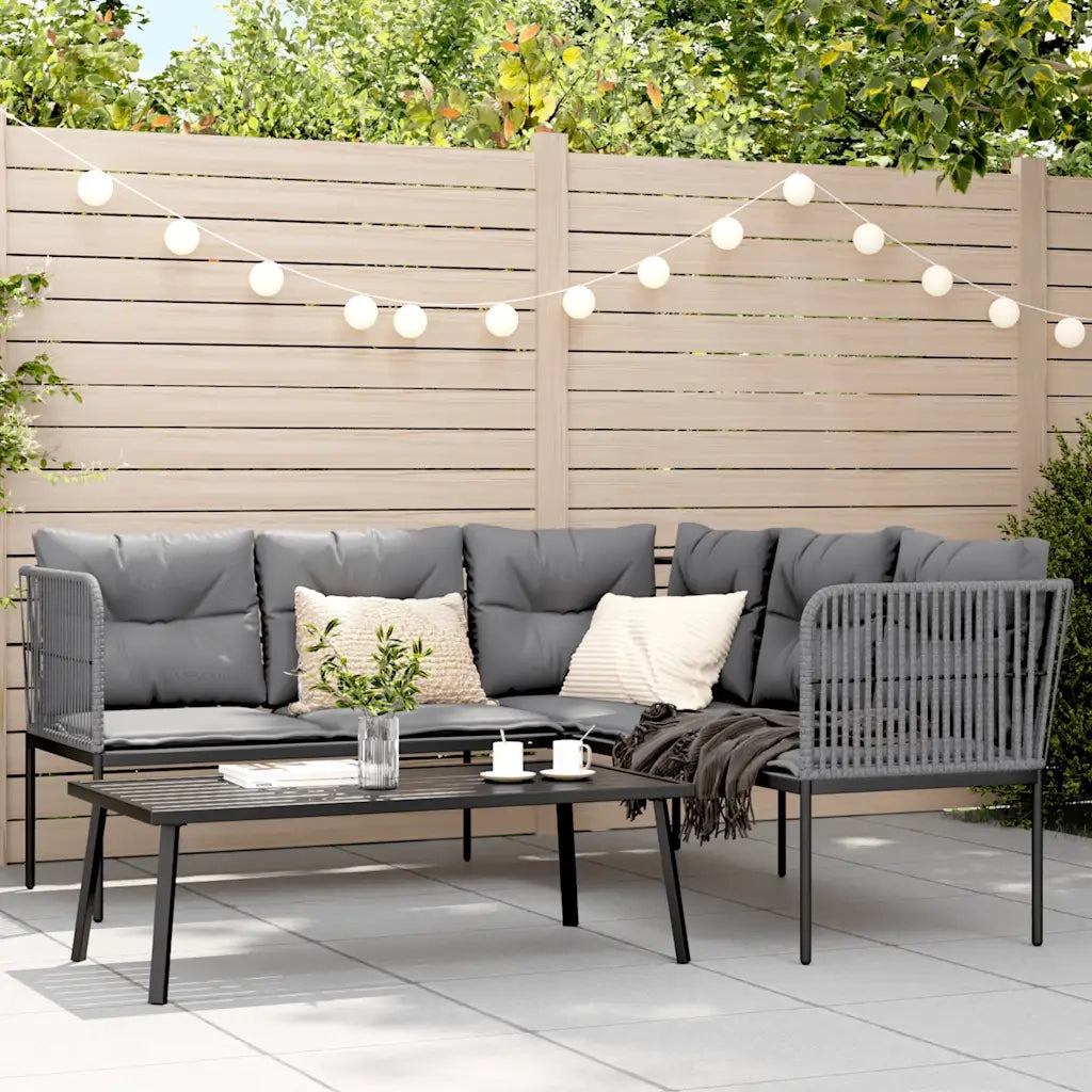 Set Divano da Giardino con Cuscini Nero Acciaio e Textilene