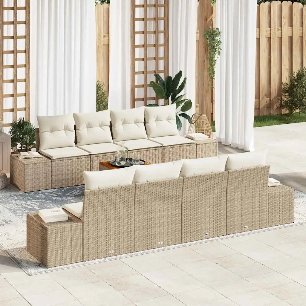 Set Divano da Giardino 9 pcs Beige e Crema polyrattan