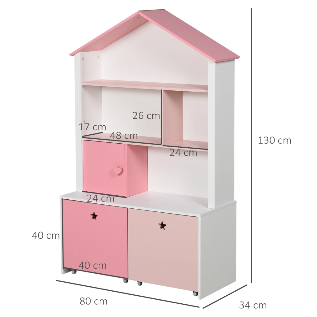Libreria per Bambini con 4 Ripiani, 1 Anta e 2 Cassetti ¨C Minimal ¨C 80x34x130 cm Rosa e Bianco
