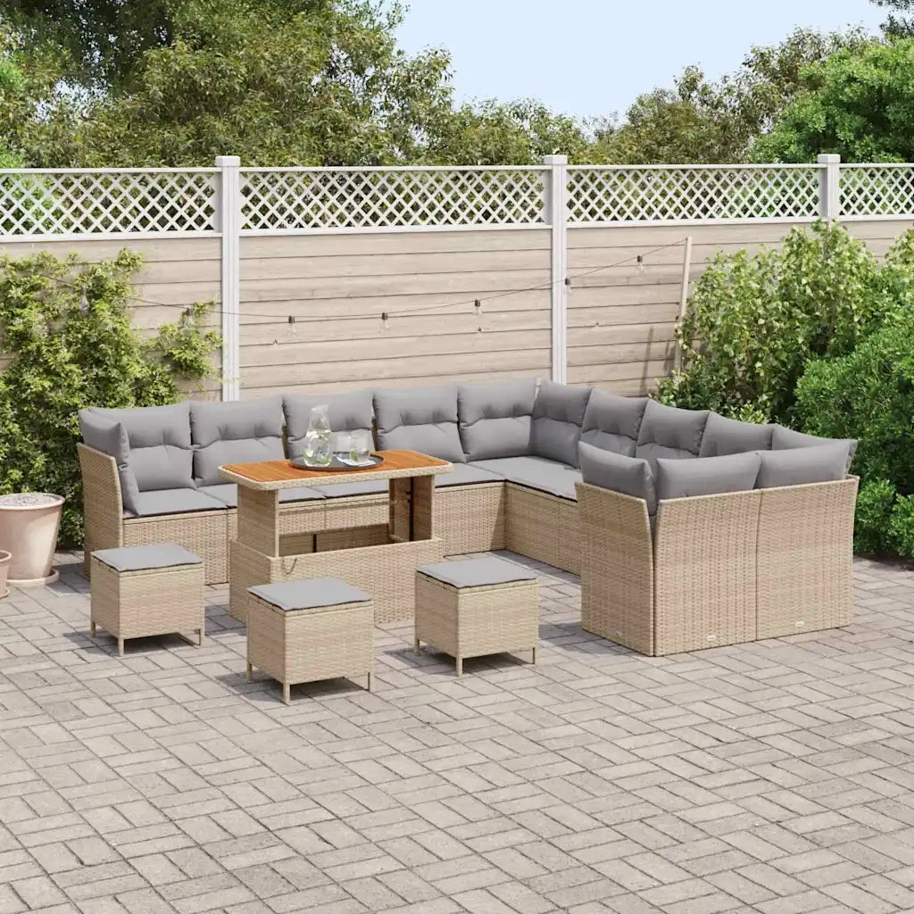 Set Divano da Giardino 14 pcs Beige e Grigio Chiaro polyrattan 3363502