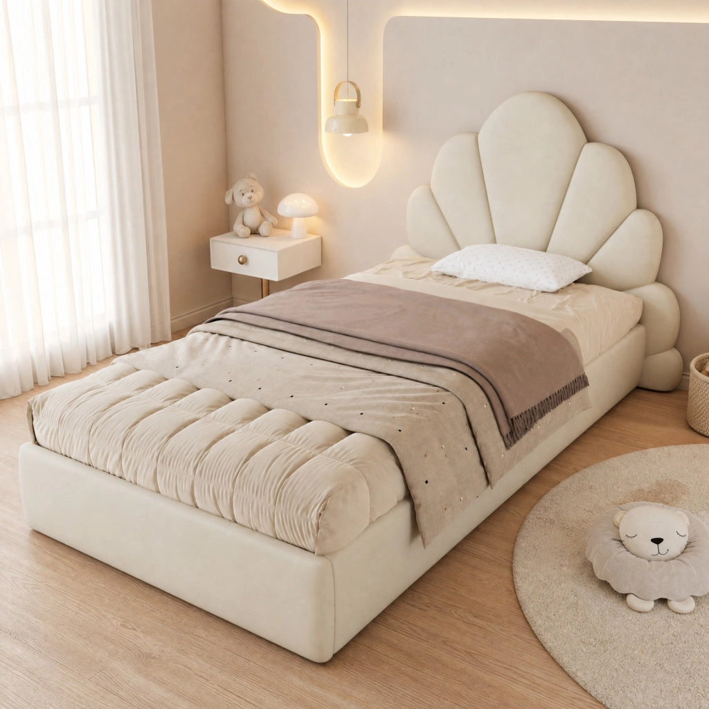 LETTO Singolo 90x200 cm Velluto Beige