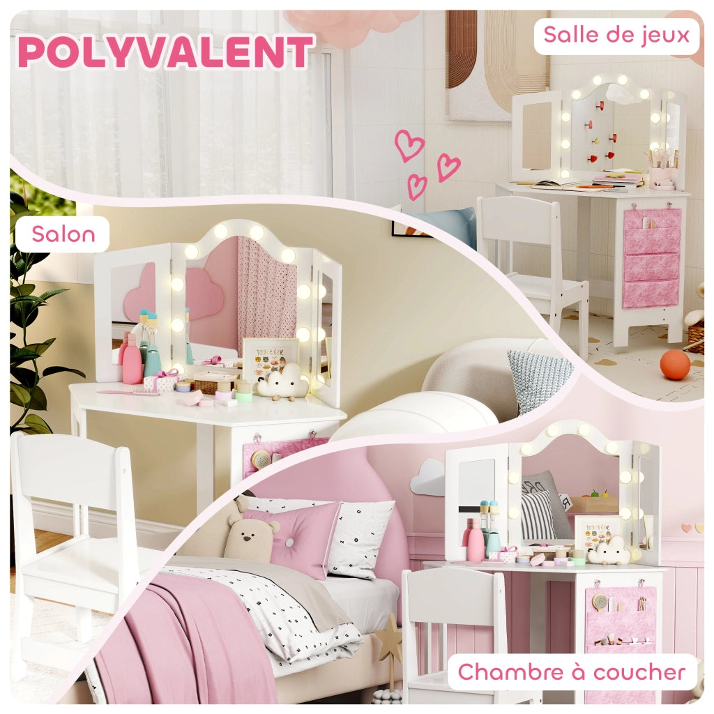 Scrivania con specchio e sgabello ¨C Minimal ¨C bianco 93.6x48.5x111.5 cm