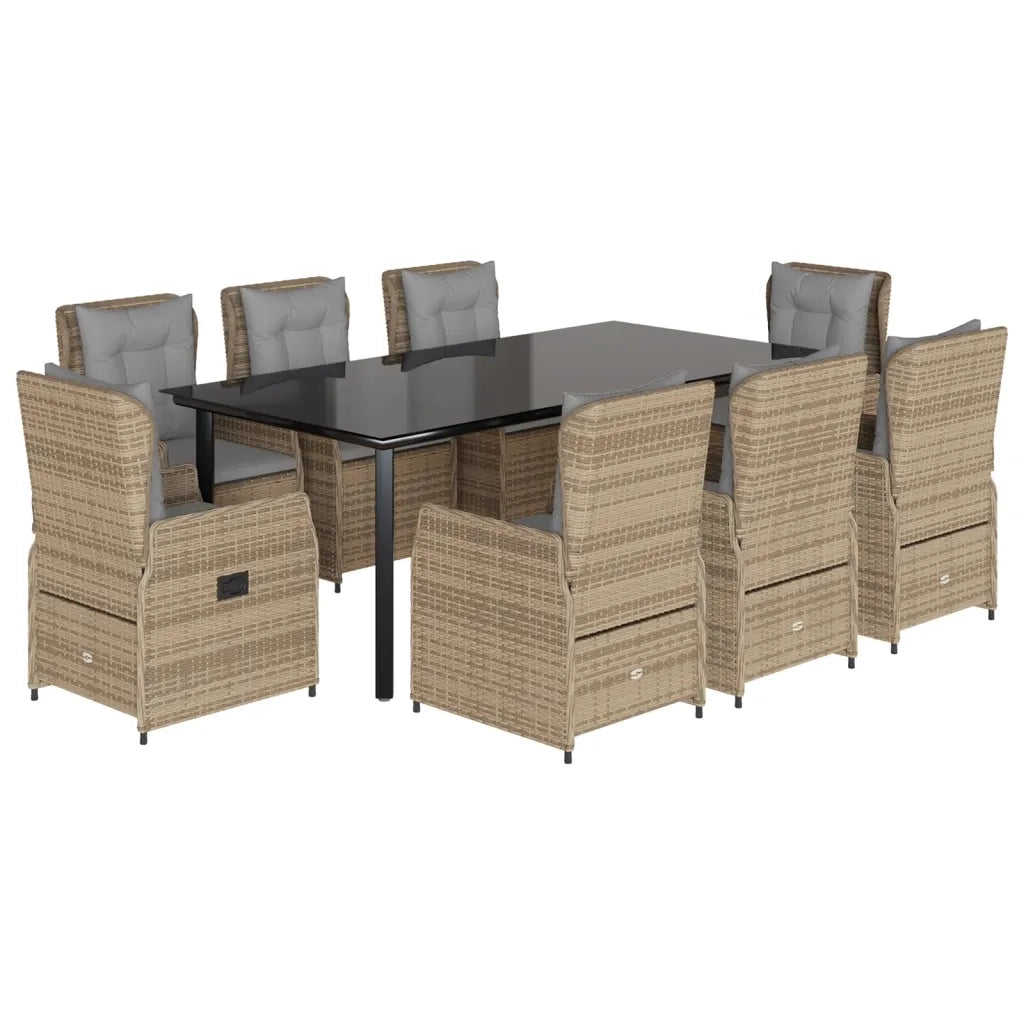 Set da Pranzo da Giardino 9 pz con Cuscini Beige in Polyrattan 3262881