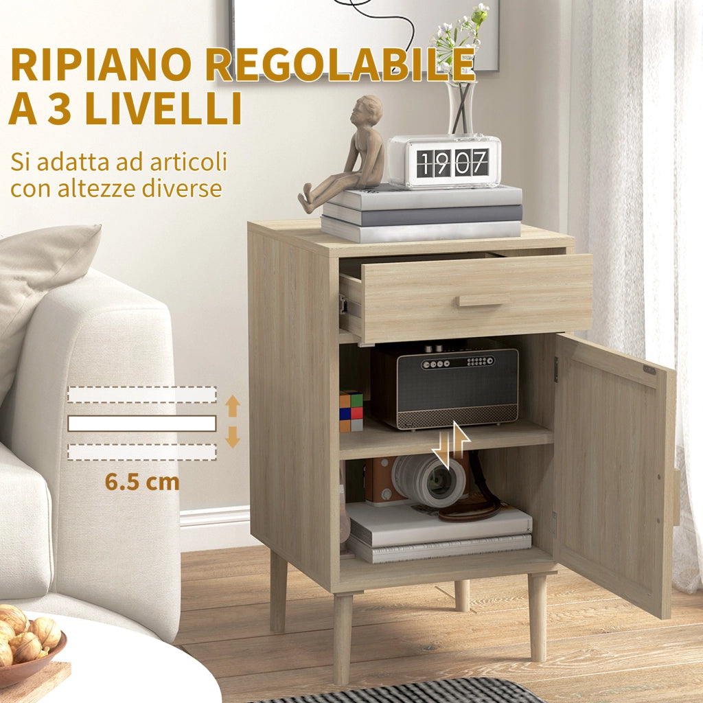 Comodini Camera da Letto ¨C Minimal ¨C Rattan Legno 2 Pezzi