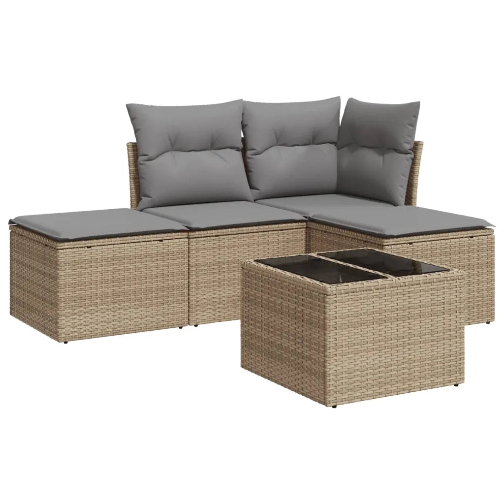 Set Divano da Giardino 5 pz con Cuscini Beige in Polyrattan 3249328