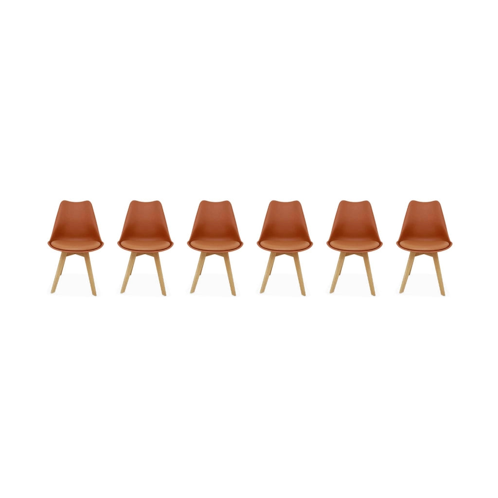 Set 6 sedie scandinave imbottite, gambe in legno per sala da pranzo,