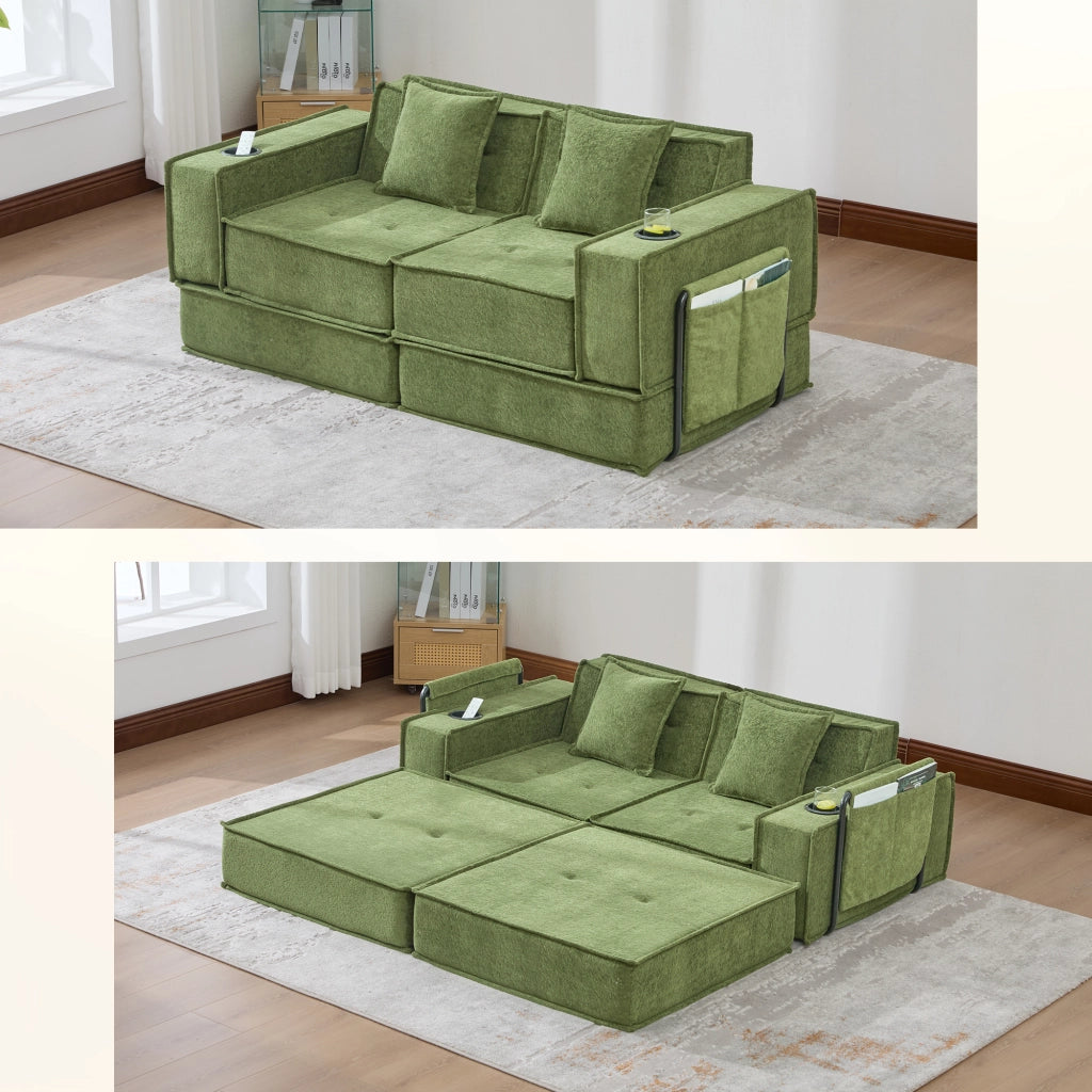Divano Letto 2 Posti con Pouf e Contenitore ¨C MINIMAL ¨C Tessuto